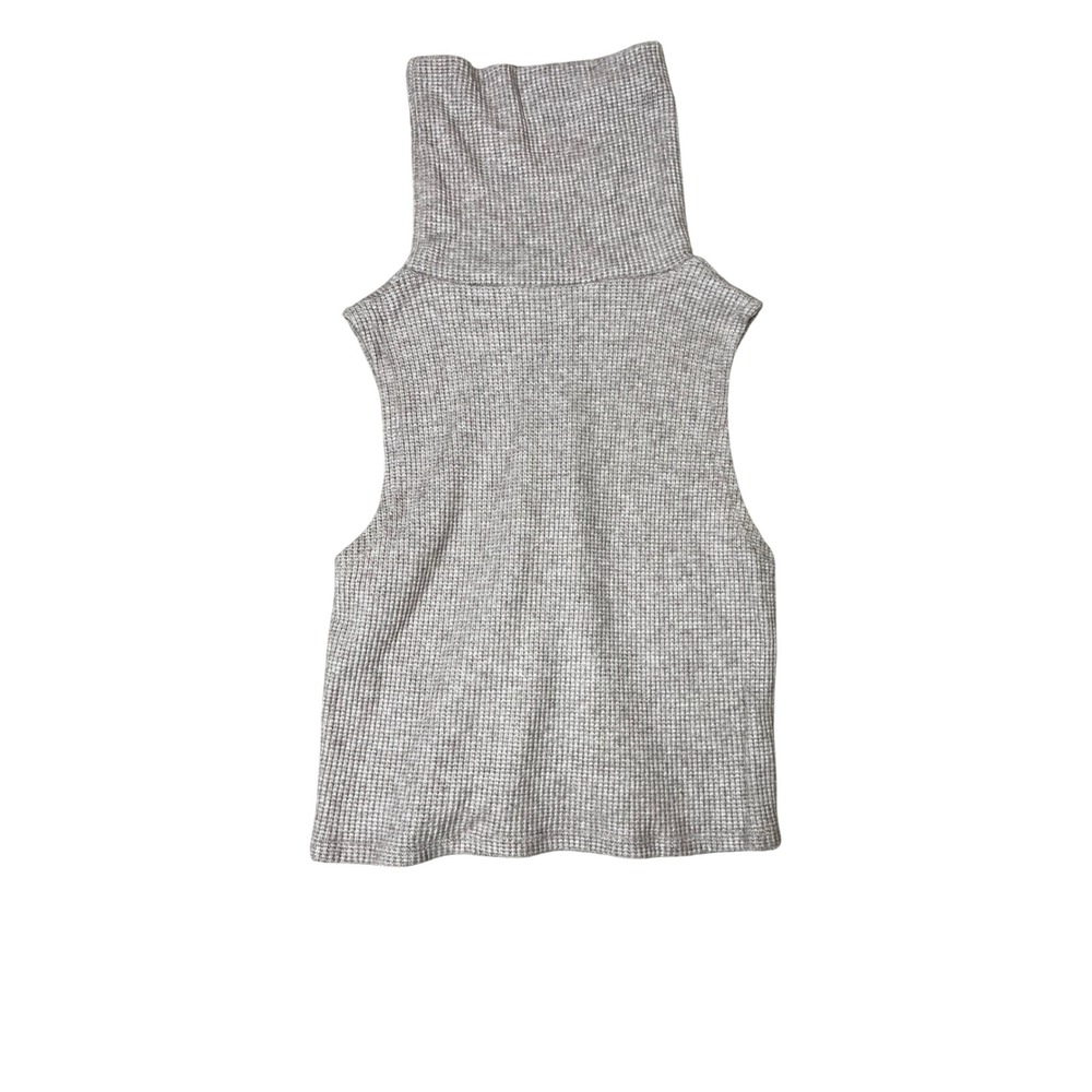 Womens Sleeveless Turtleneck Waffle Knit Top Heathered Tan Neutral Size Small